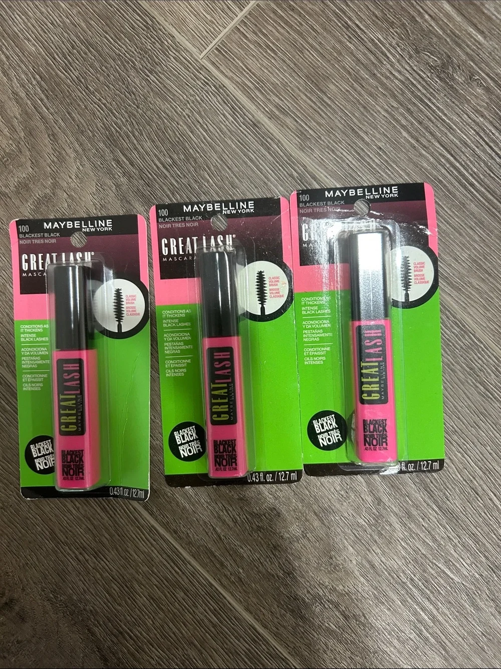 3X Maybelline Great Lash Mascara #100 Blackest Black